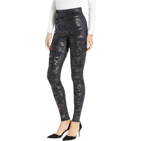 Spanx Faux Leather Camo Leggings in Matte‎ Black Combo - Picture 1 of 11